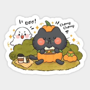 Black Cat with Pumpkin Costume Sticker